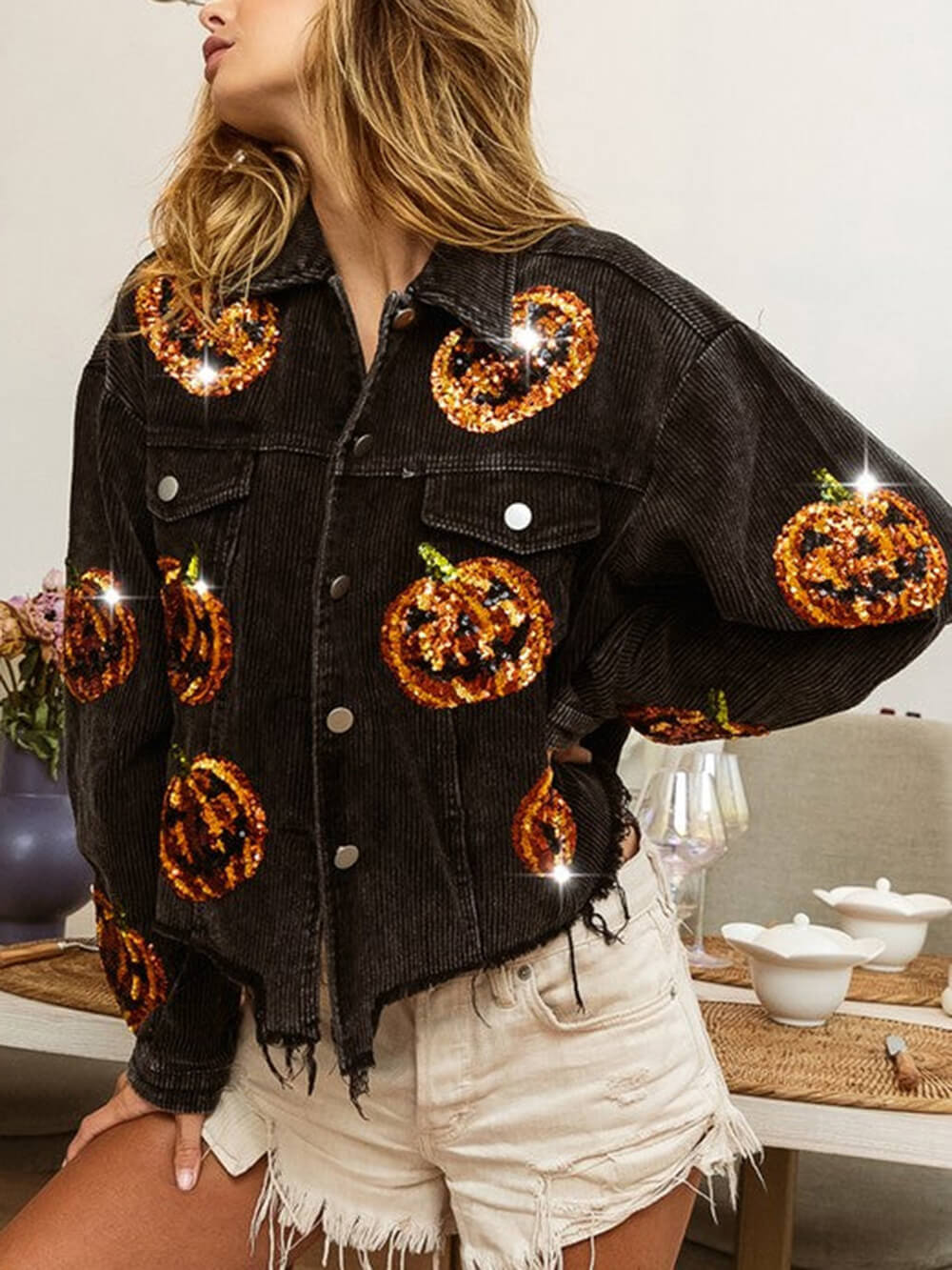 Übergrößen Jacke mit Kürbis Pailletten