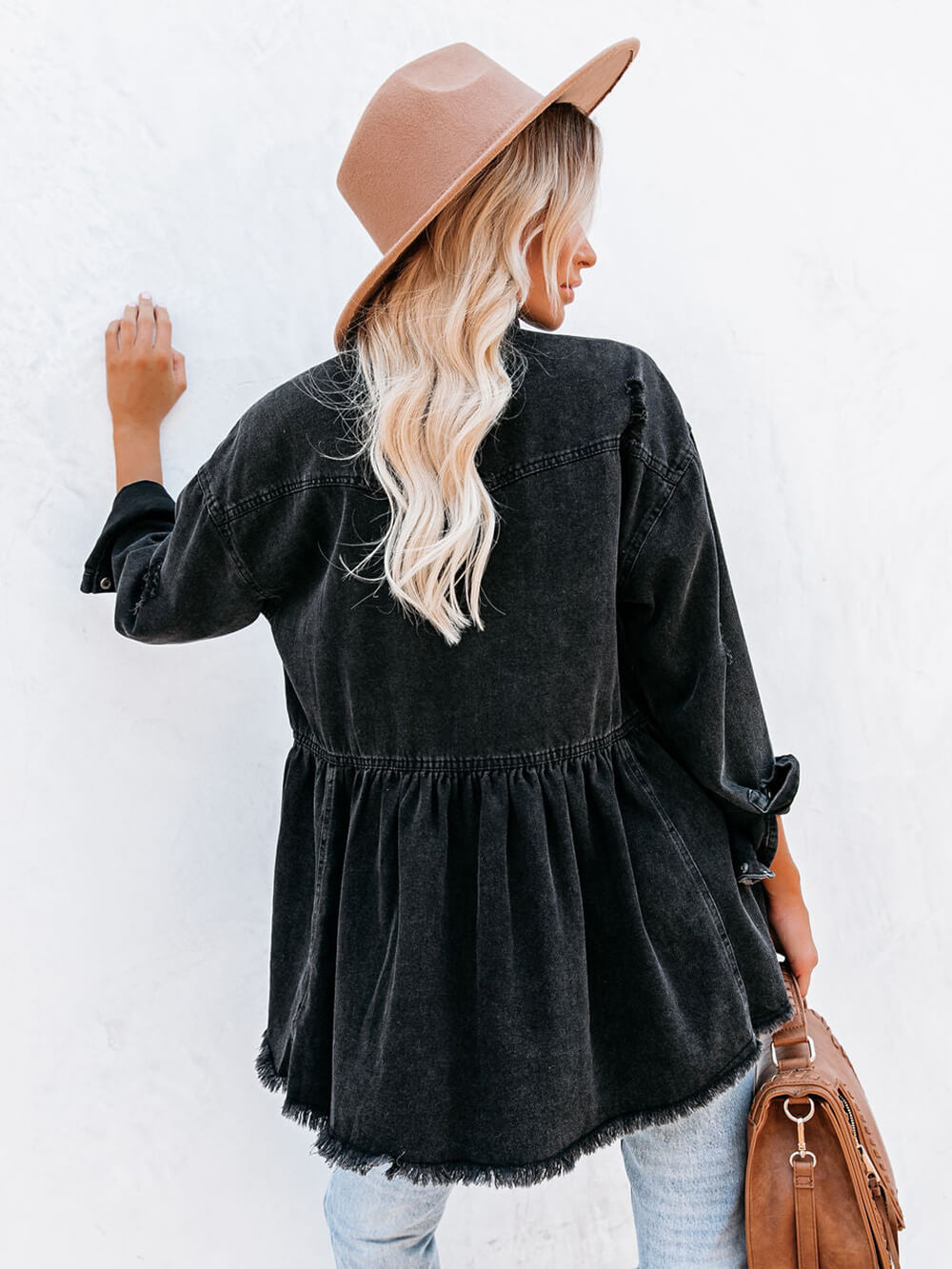 Distressed Jeansstoff Knopf Runter Hemdjacke