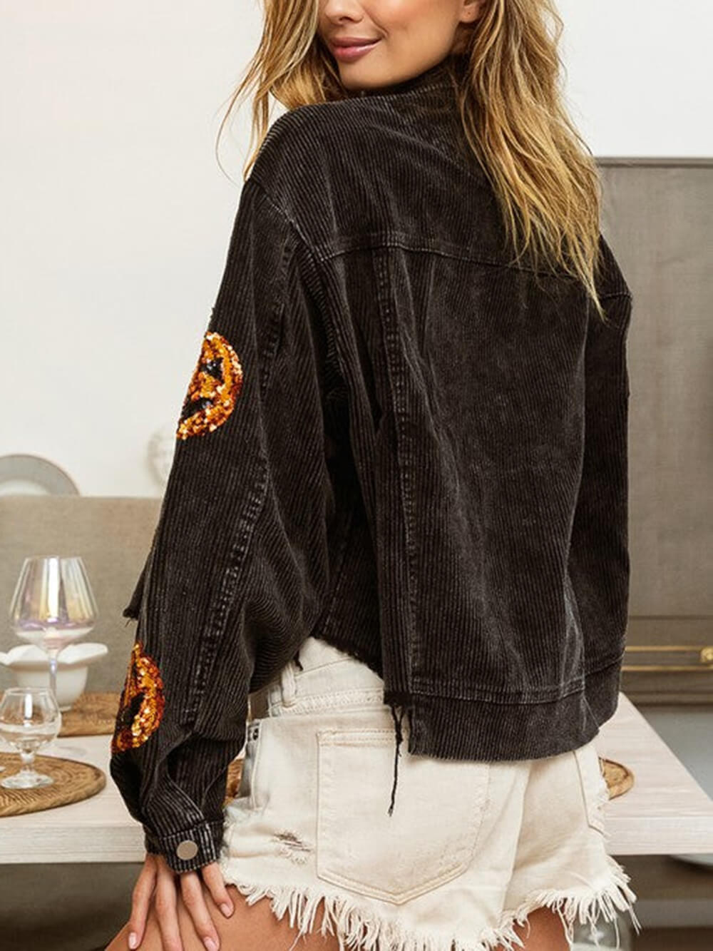 Übergrößen Jacke mit Kürbis Pailletten