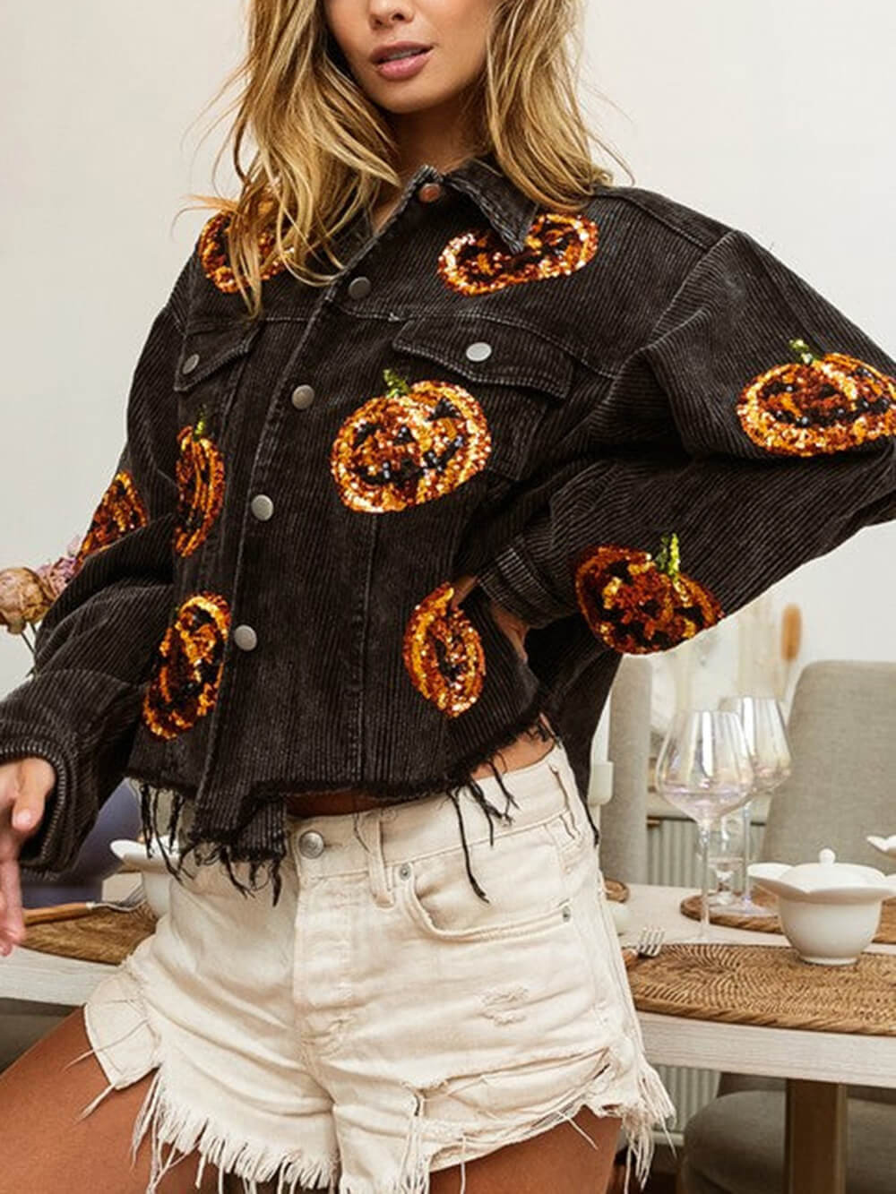 Übergrößen Jacke mit Kürbis Pailletten