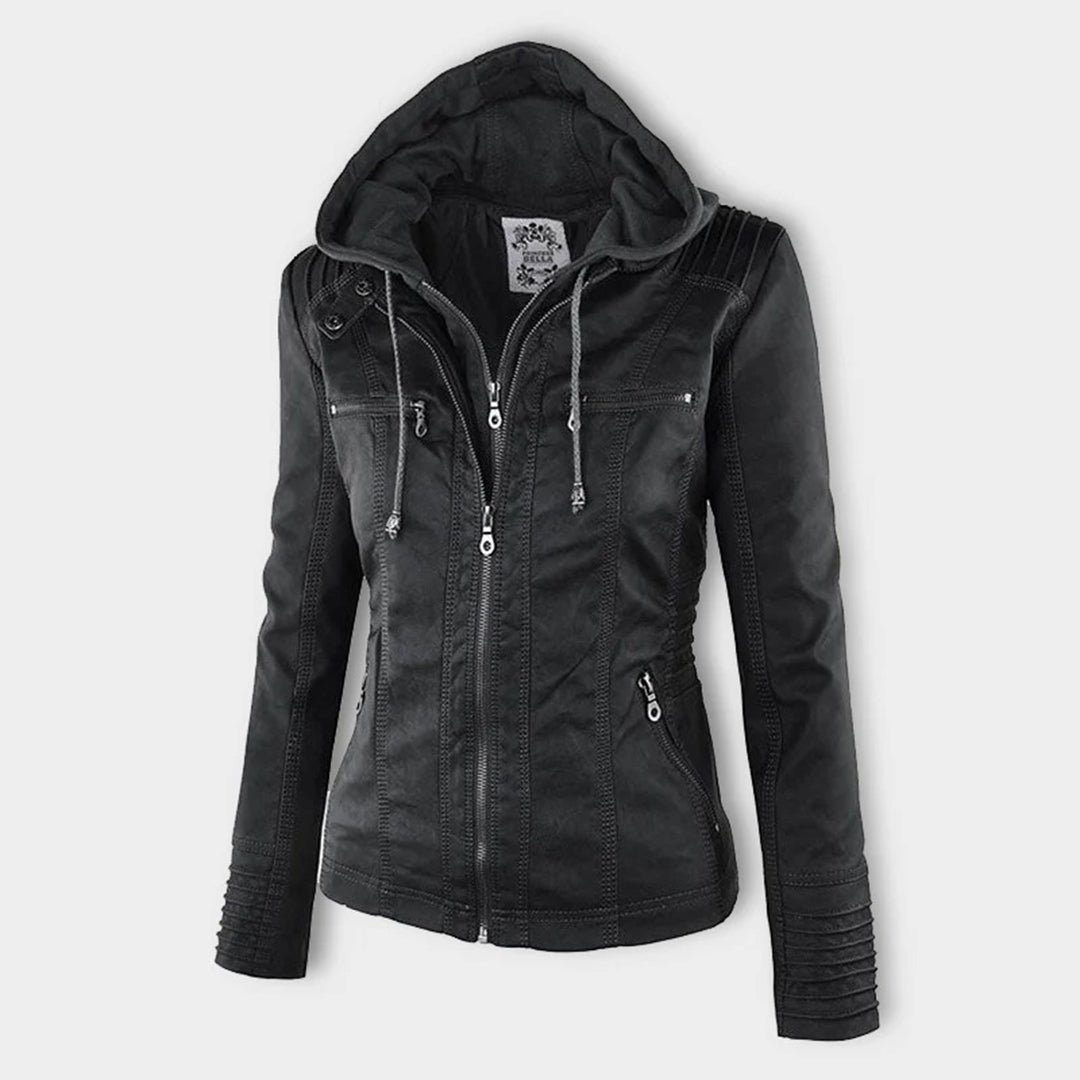 Pia - Moderne Lederjacke mit Kapuze