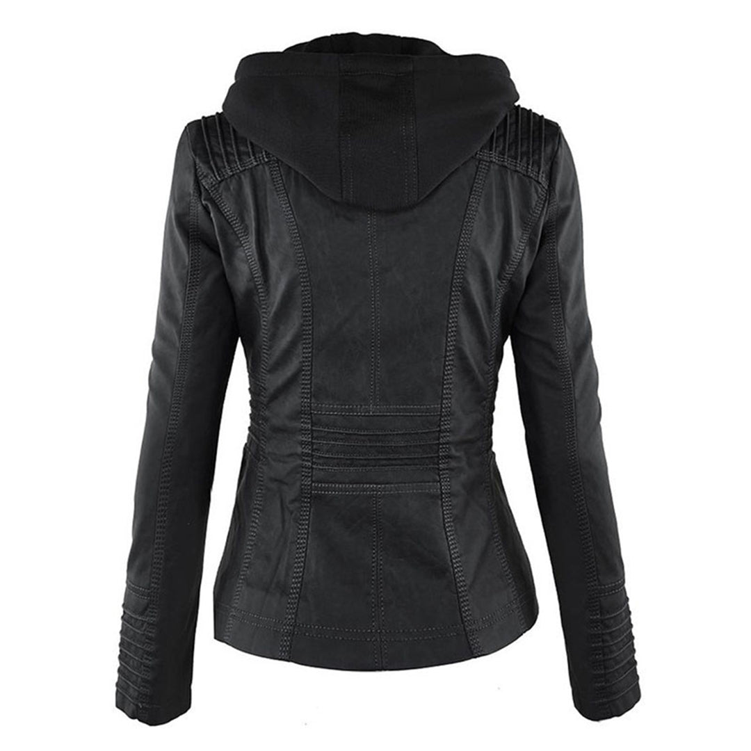 Pia - Moderne Lederjacke mit Kapuze