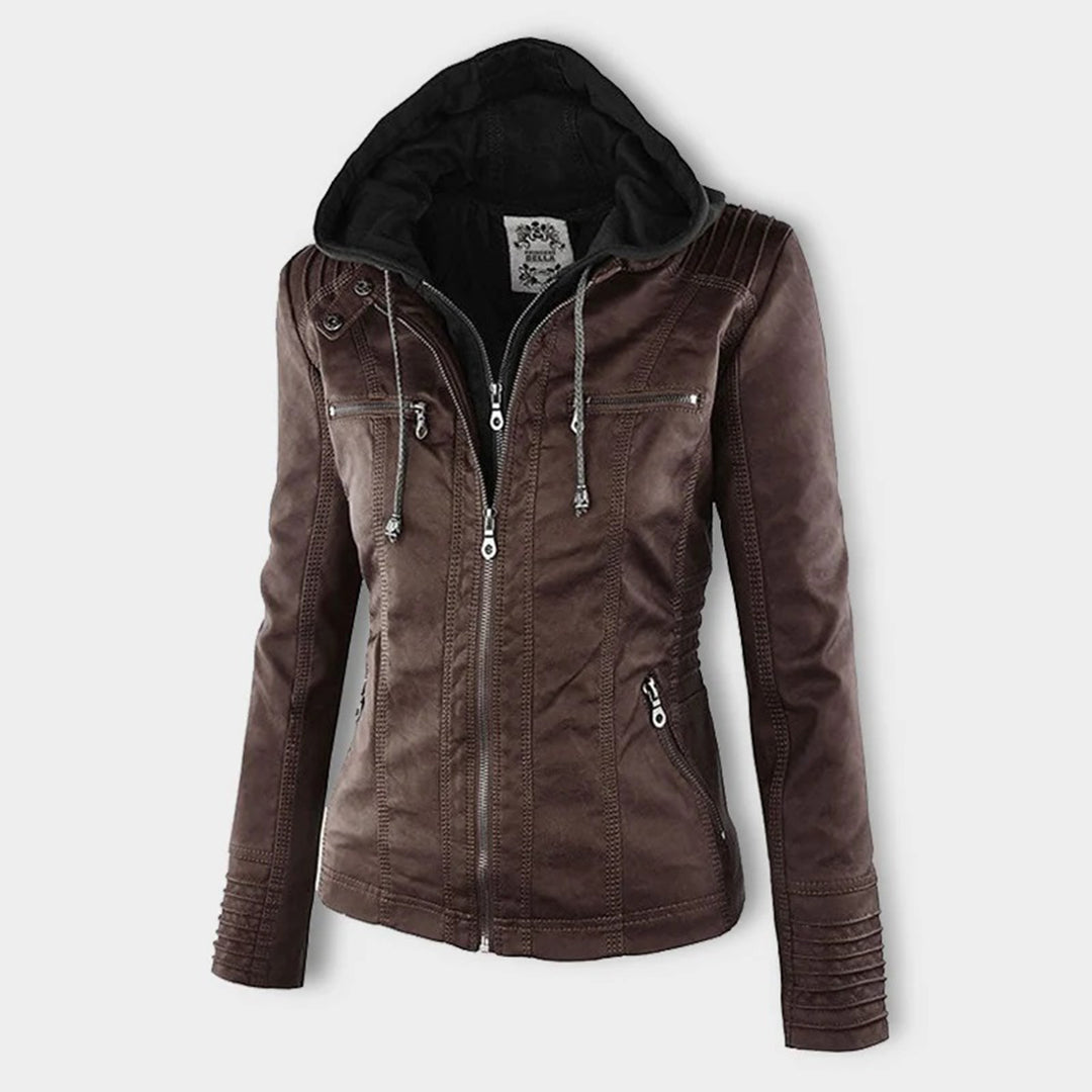 Pia - Moderne Lederjacke mit Kapuze