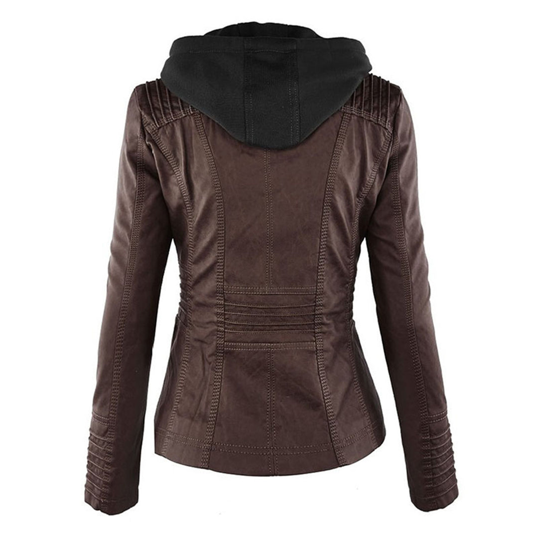 Pia - Moderne Lederjacke mit Kapuze