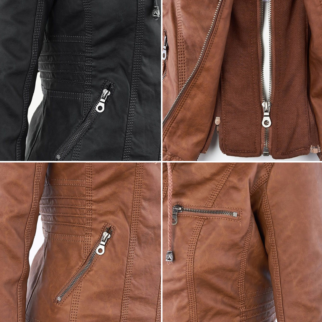 Pia - Moderne Lederjacke mit Kapuze