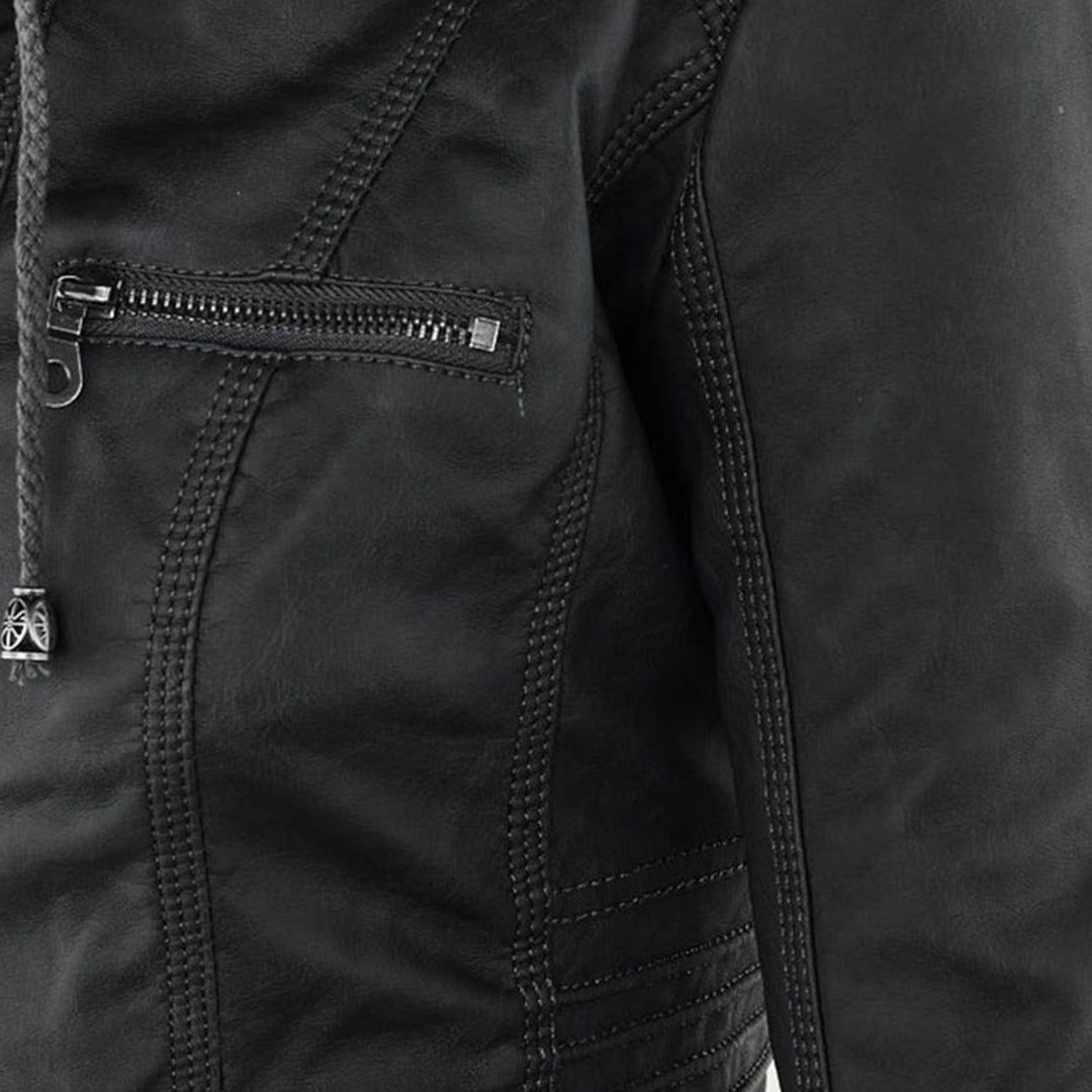 Pia - Moderne Lederjacke mit Kapuze