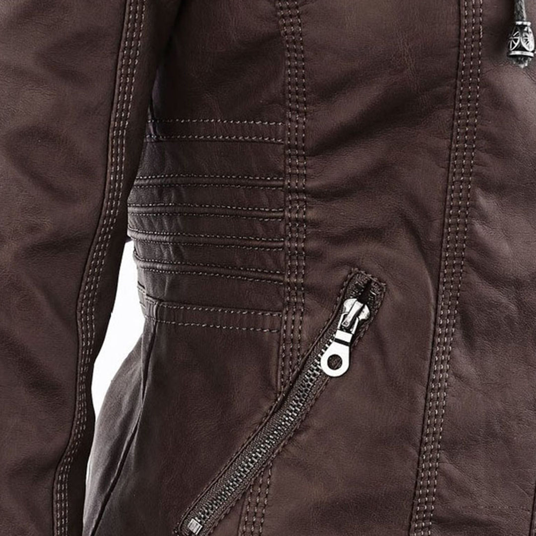 Pia - Moderne Lederjacke mit Kapuze