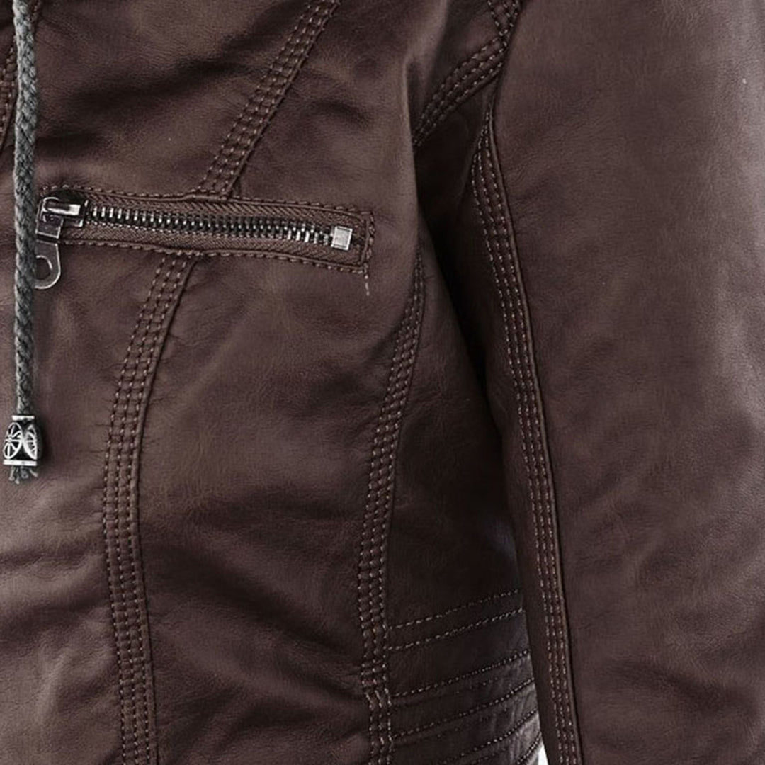 Pia - Moderne Lederjacke mit Kapuze