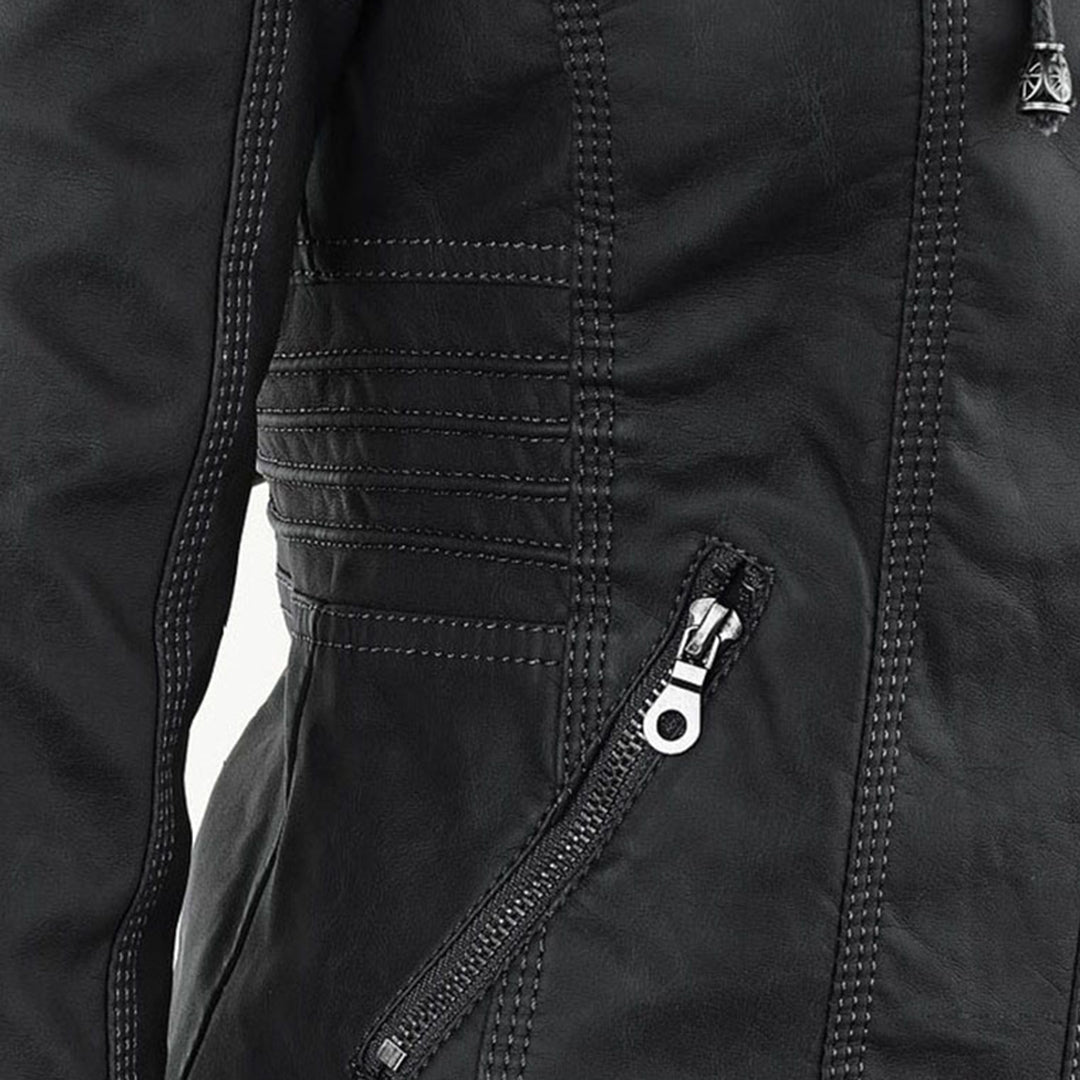 Pia - Moderne Lederjacke mit Kapuze