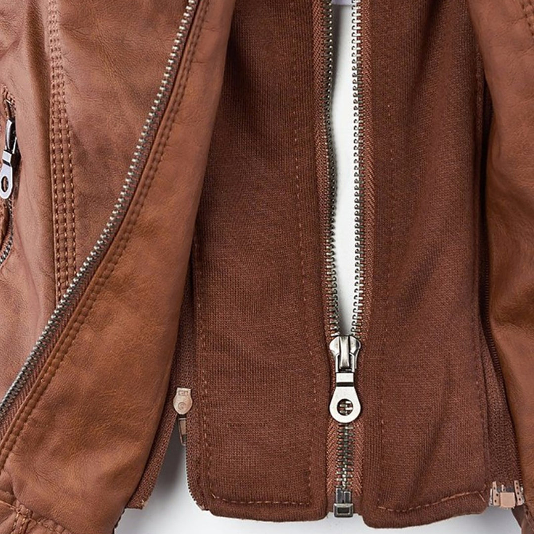 Pia - Moderne Lederjacke mit Kapuze