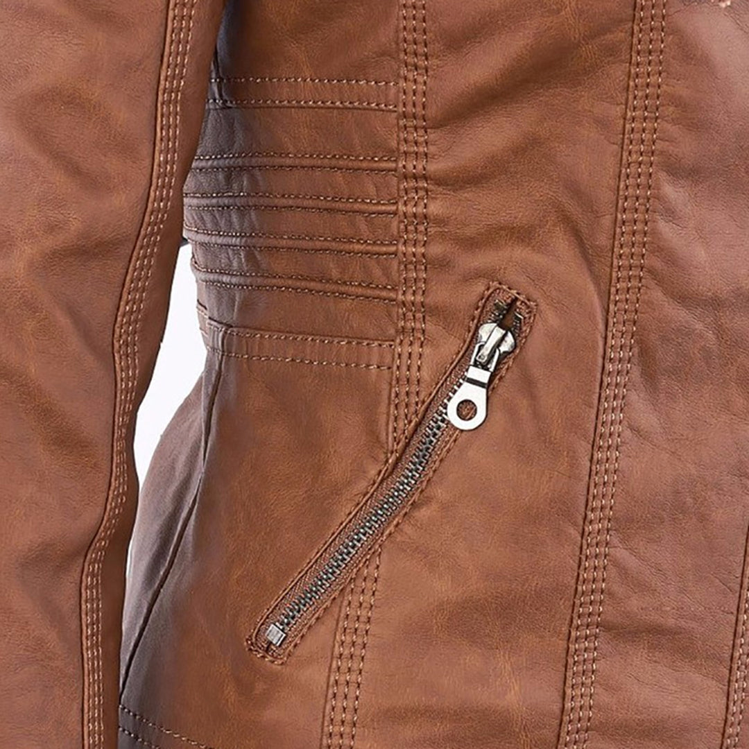 Pia - Moderne Lederjacke mit Kapuze