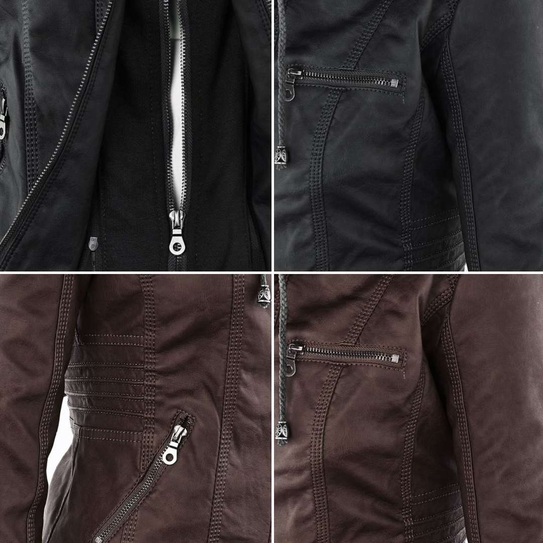 Pia - Moderne Lederjacke mit Kapuze