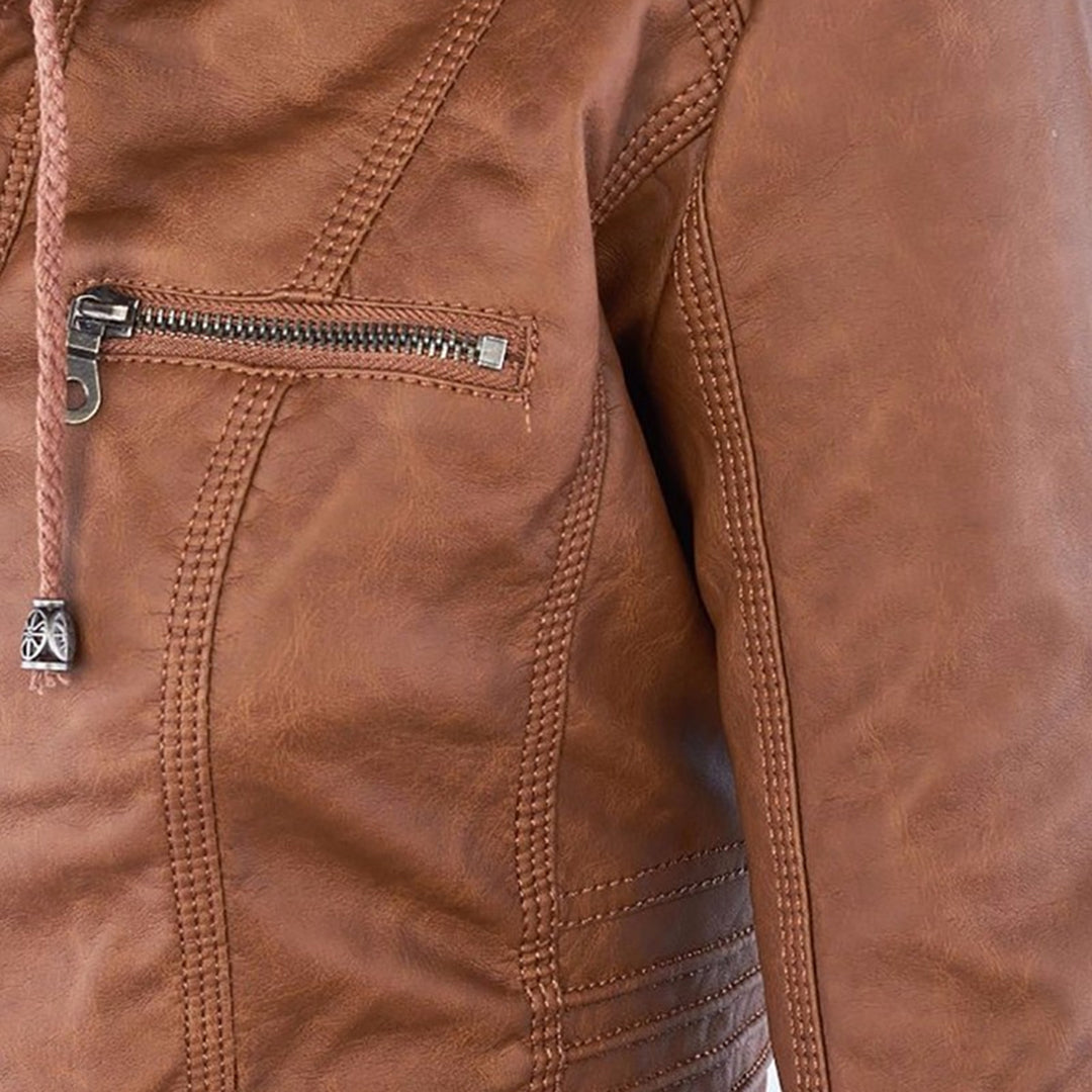 Pia - Moderne Lederjacke mit Kapuze