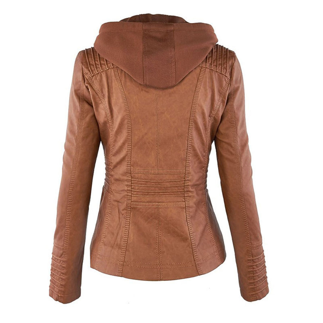 Pia - Moderne Lederjacke mit Kapuze