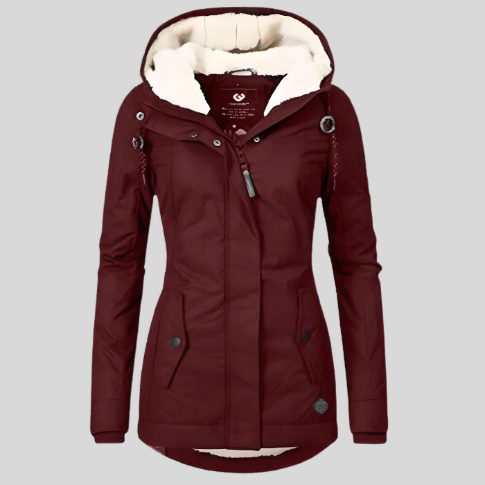 Allison - Wasserdichte lange Jacke mit Kapuze und Futter