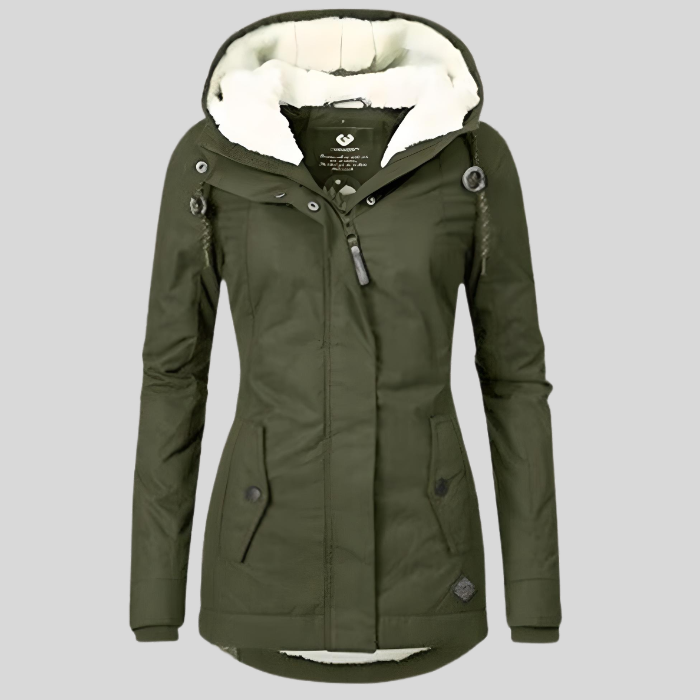 Allison - Wasserdichte lange Jacke mit Kapuze und Futter