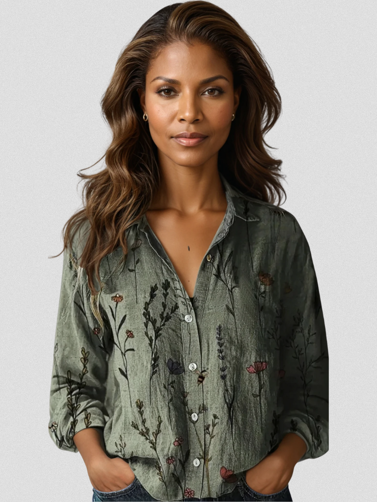 Sarah Retro Bluse mit langen Ärmeln