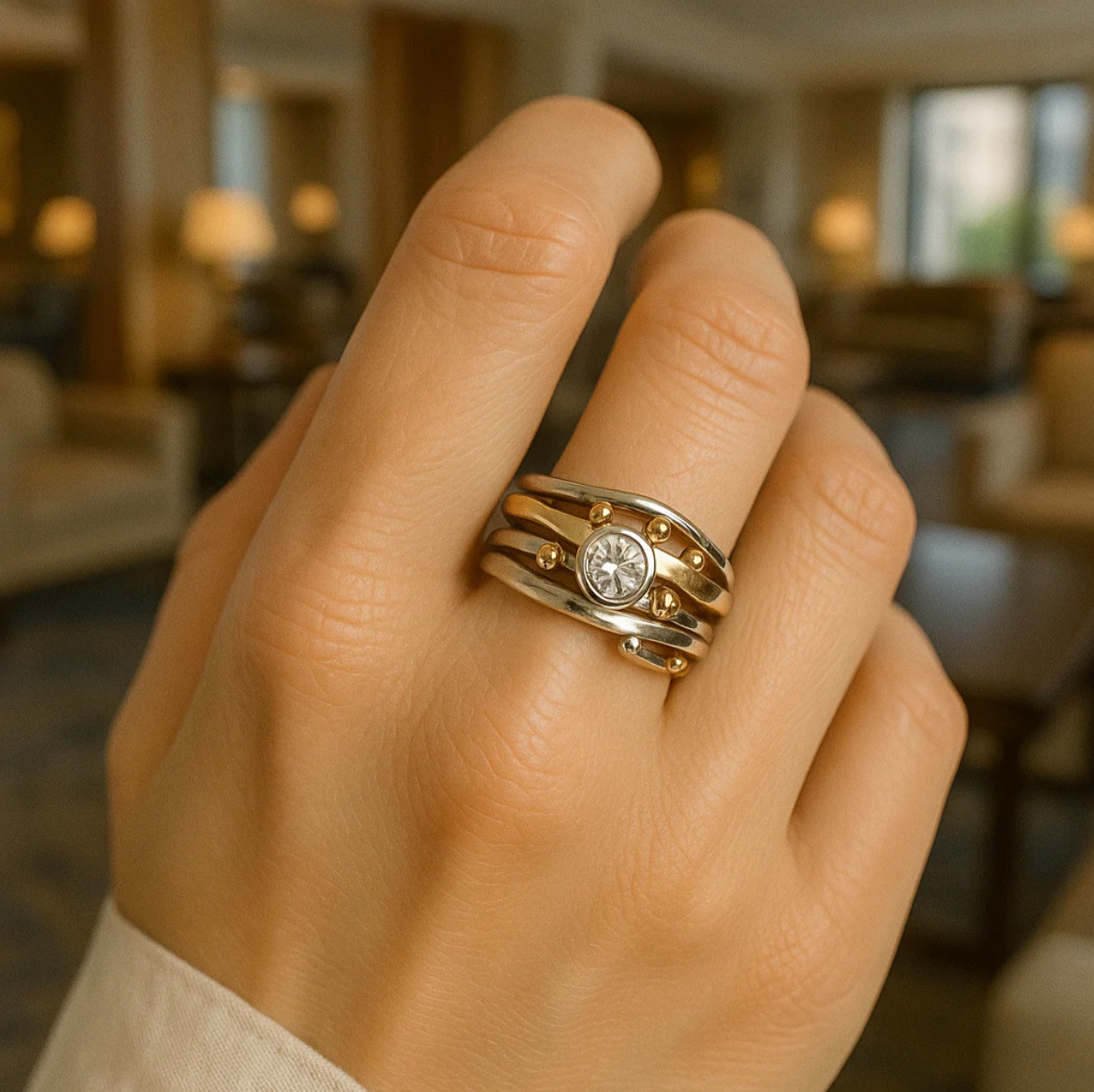 Königlich Goldene eingelegter Zirkonia Ring