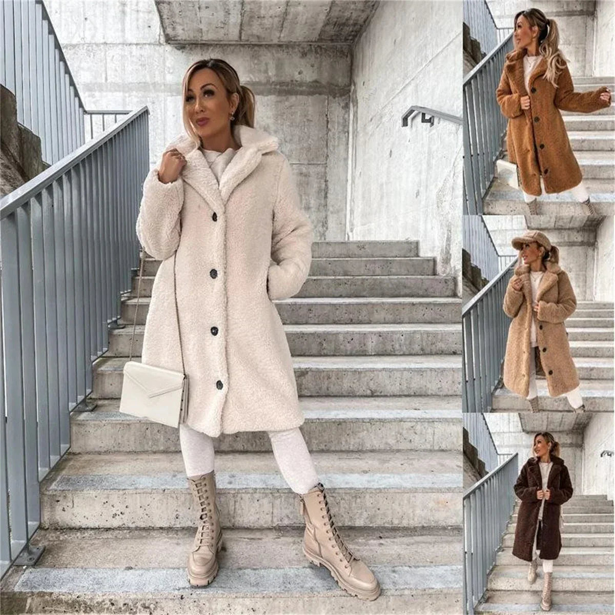 Jenna – Teddyplüsch Knopfmantel