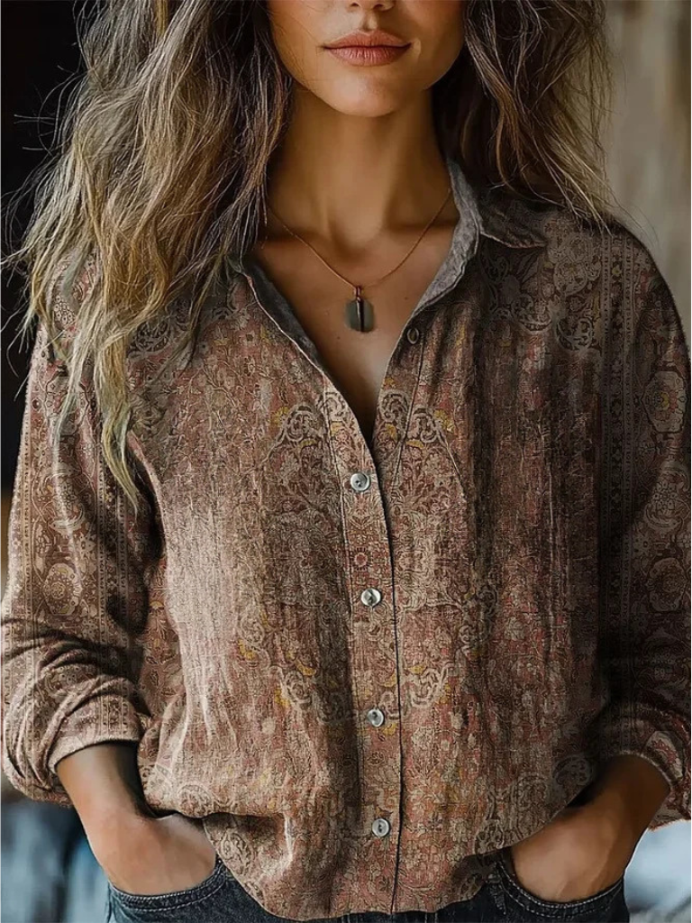 Sarah Retro Bluse mit langen Ärmeln