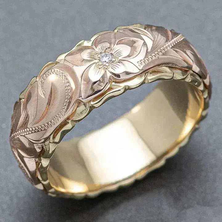 Retro Ring mit Rosenblüte in Goldene
