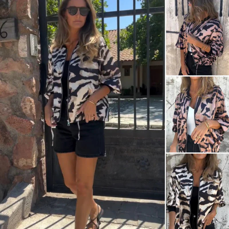 María – Bomberjacke mit Zebra Drucken und Reißverschluss