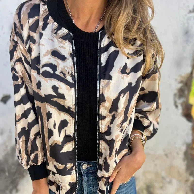 Maríssa Maria Bomberjacke mit Zebra Drucken und Reißverschluss