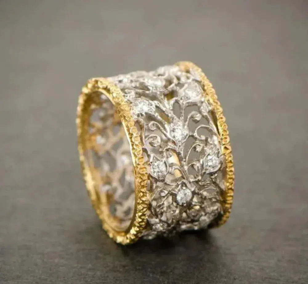 Retro Ring mit Zirkonia und Efeu-Motiv