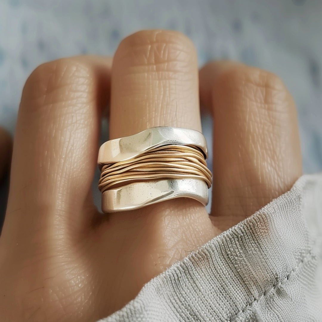 Fäden Ring Silberner mit goldenen