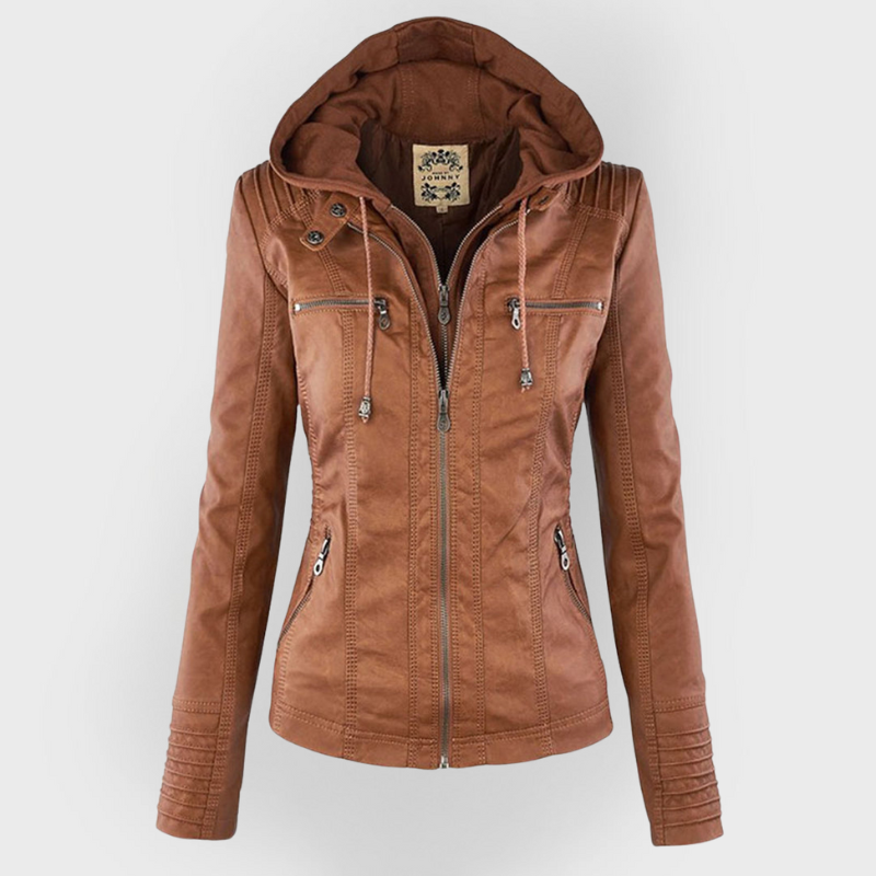 Pia - Moderne Lederjacke mit Kapuze