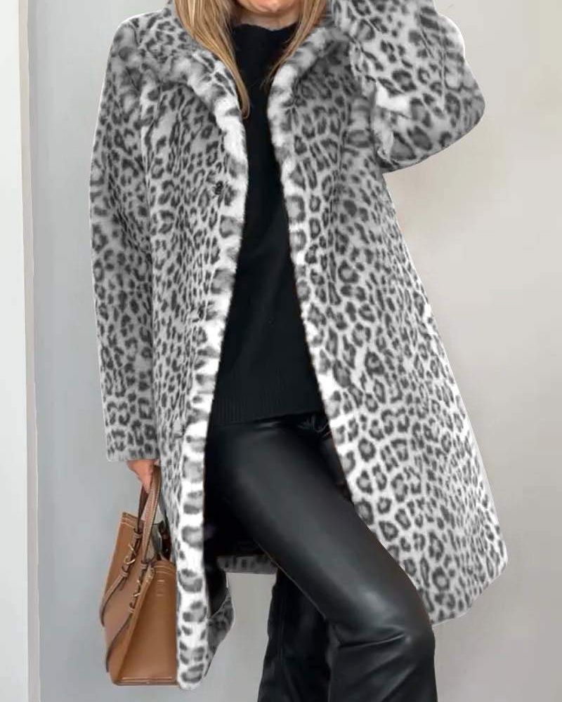 LEIA – Langer, weicher Mantel mit Leopardenmuster