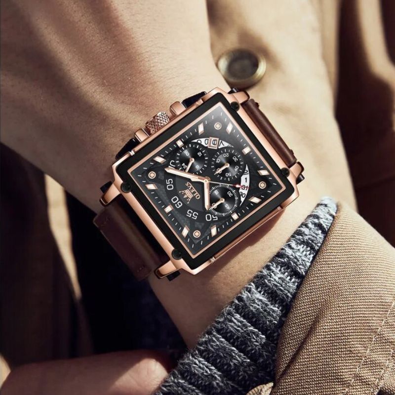 Modische Uhr mit quadratischem Zifferblatt und Chronograph