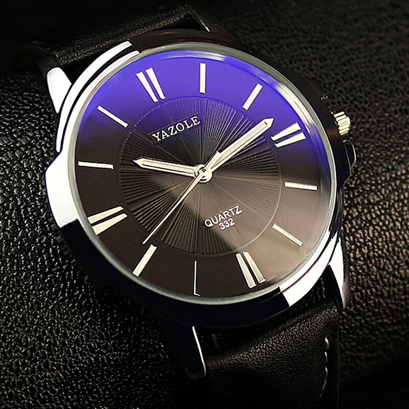 Blaue Glas-Lederuhr