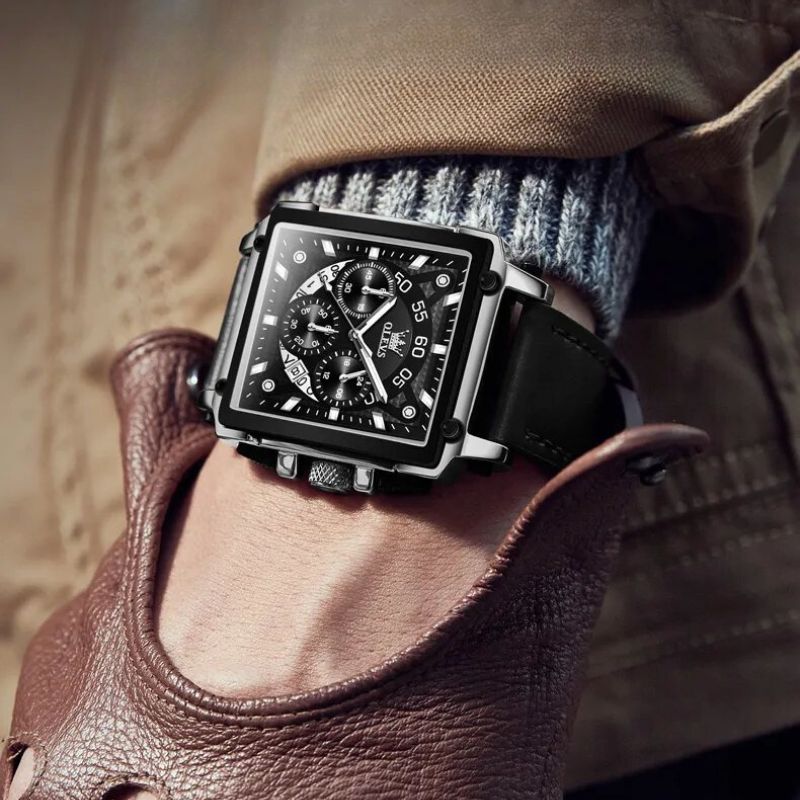 Modische Uhr mit quadratischem Zifferblatt und Chronograph