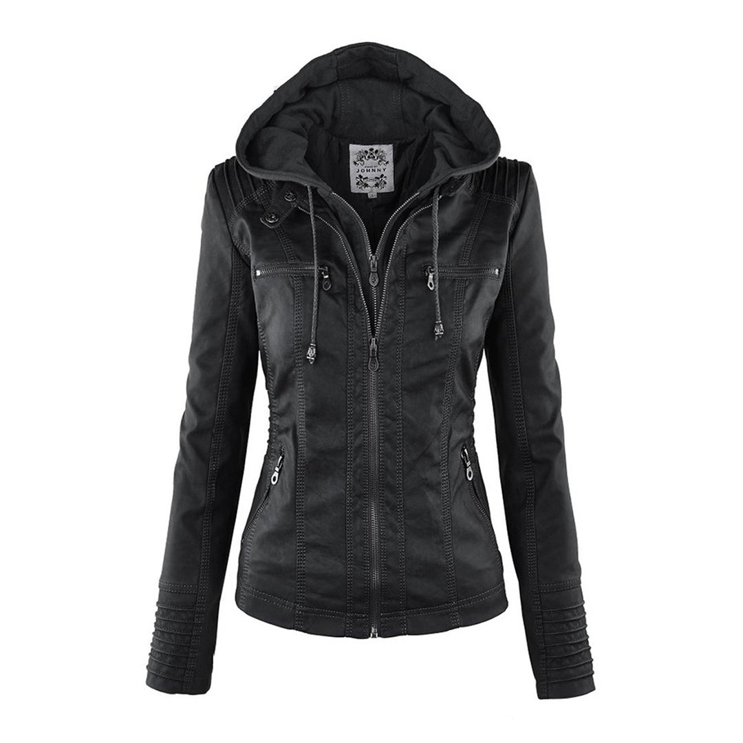 Pia - Moderne Lederjacke mit Kapuze