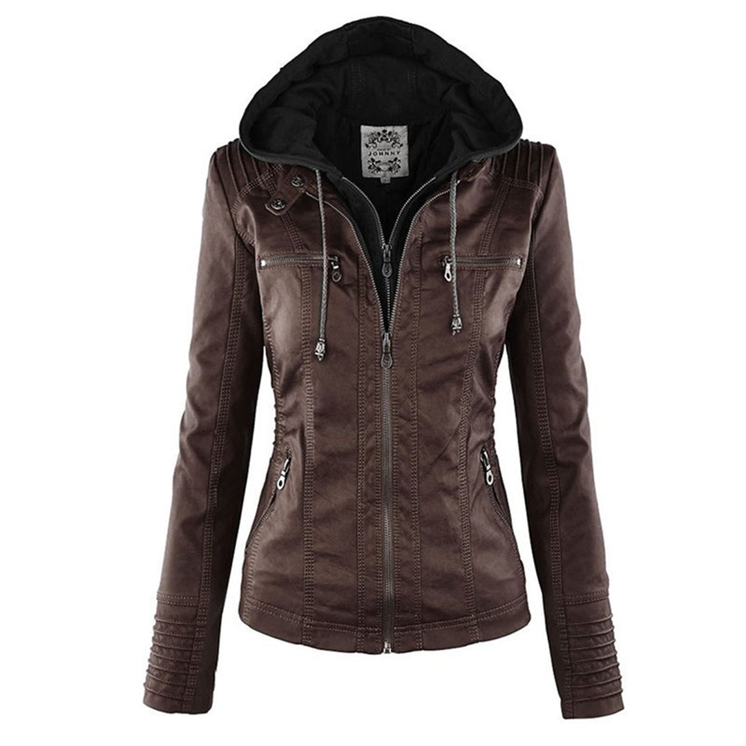 Pia - Moderne Lederjacke mit Kapuze