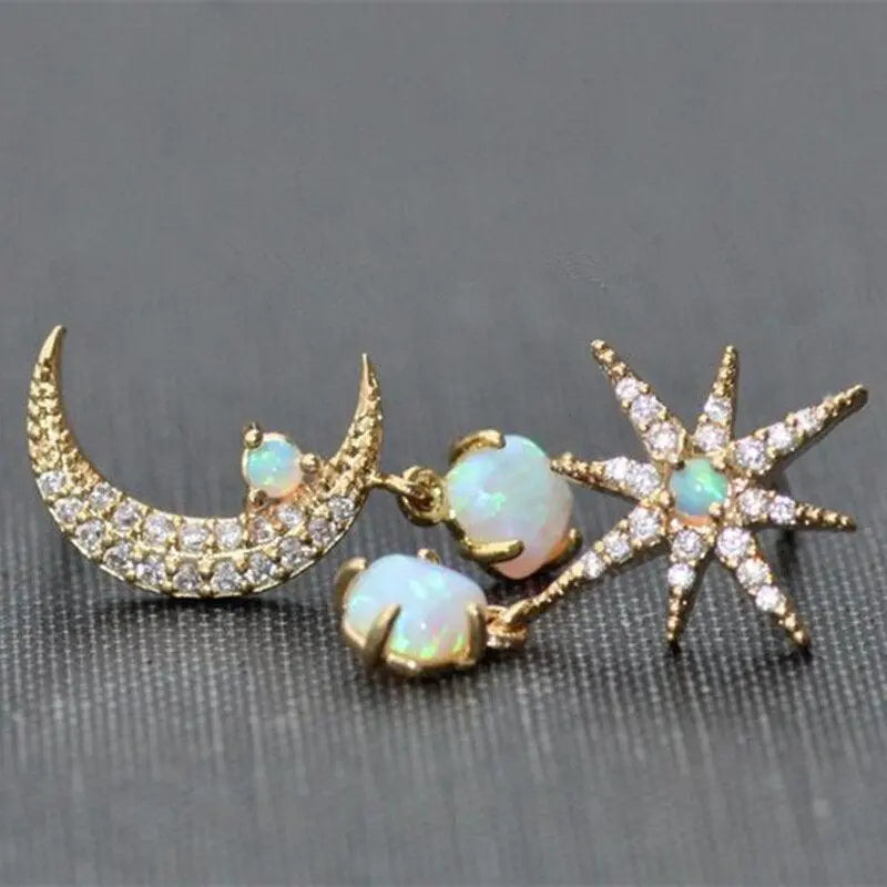 Mond und Stern Ohrringe aus Goldene und Opal
