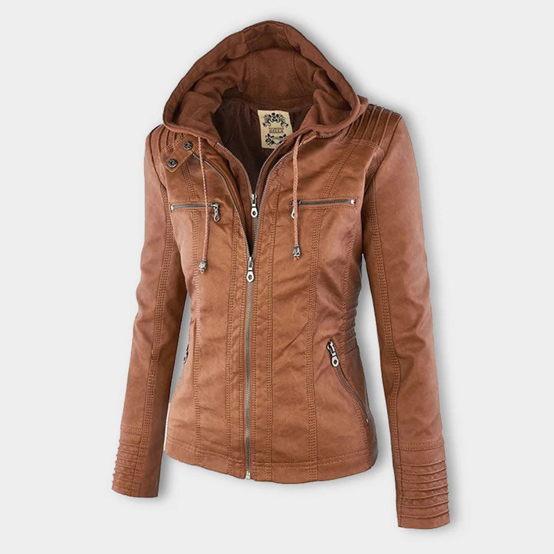 Pia - Moderne Lederjacke mit Kapuze