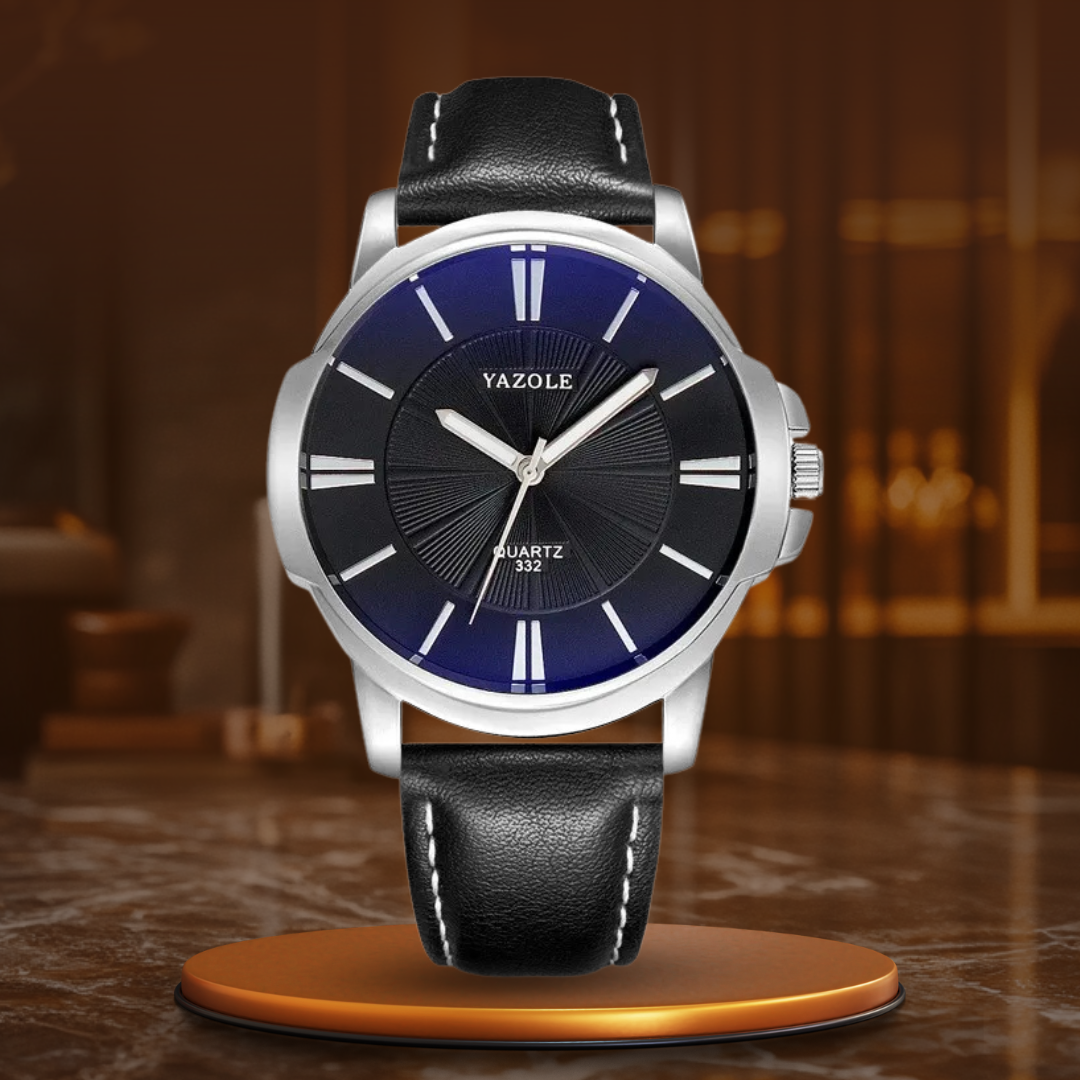 Blaue Glas-Lederuhr