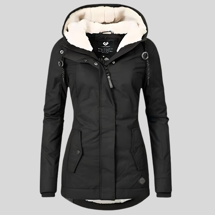Allison - Wasserdichte lange Jacke mit Kapuze und Futter