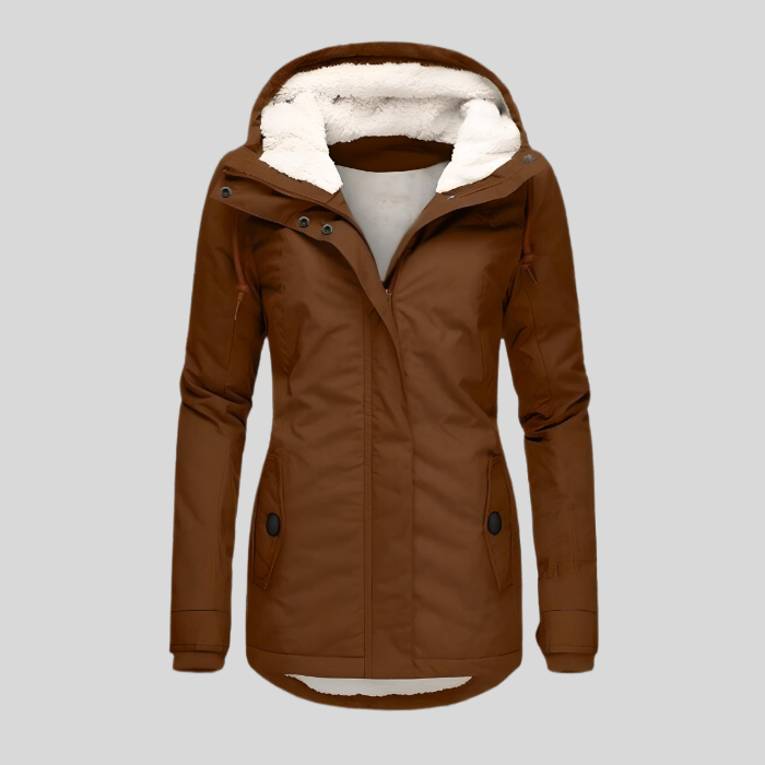 Allison - Wasserdichte lange Jacke mit Kapuze und Futter
