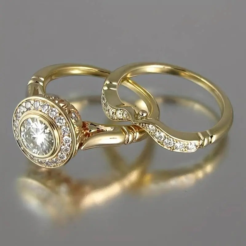 Retro Goldene & Zirconia Ring Paket