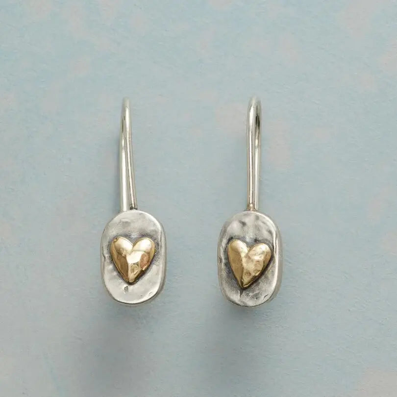 Goldenes Herz Ohrringe in Retro Silber