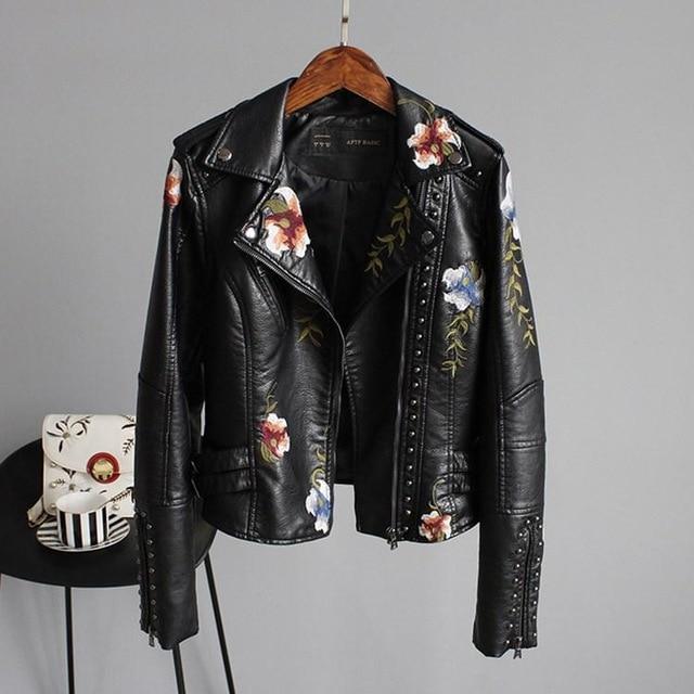 Ella - Stilvolle bestickte Lederjacke